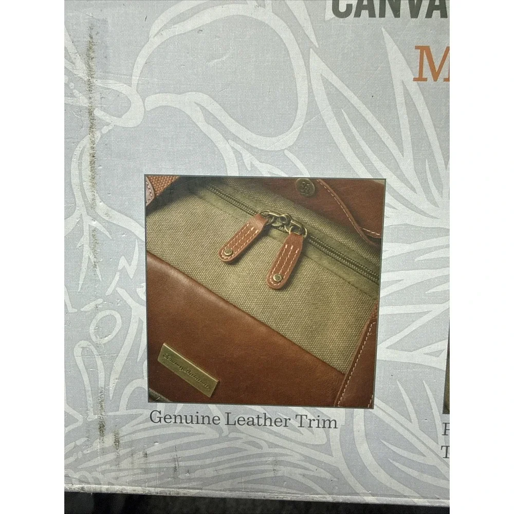 Tommy Bahama Leather & Canvas Rolling Duffel Bag Luggage Open Box NEW WITH‎ TAGS